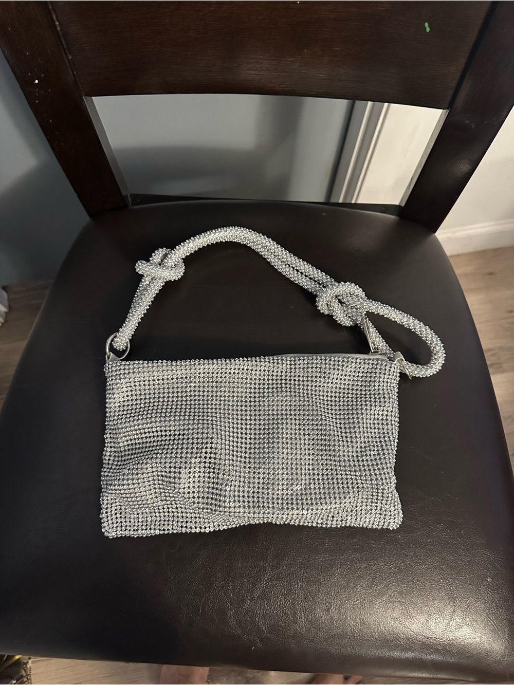 Silver Crystal Mesh Shoulder Bag - Women